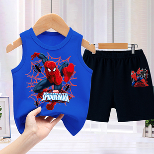 男孩宝宝时尚 蜘蛛侠男童运动套装 两件套 夏季 衫 短裤 小背心儿童无袖