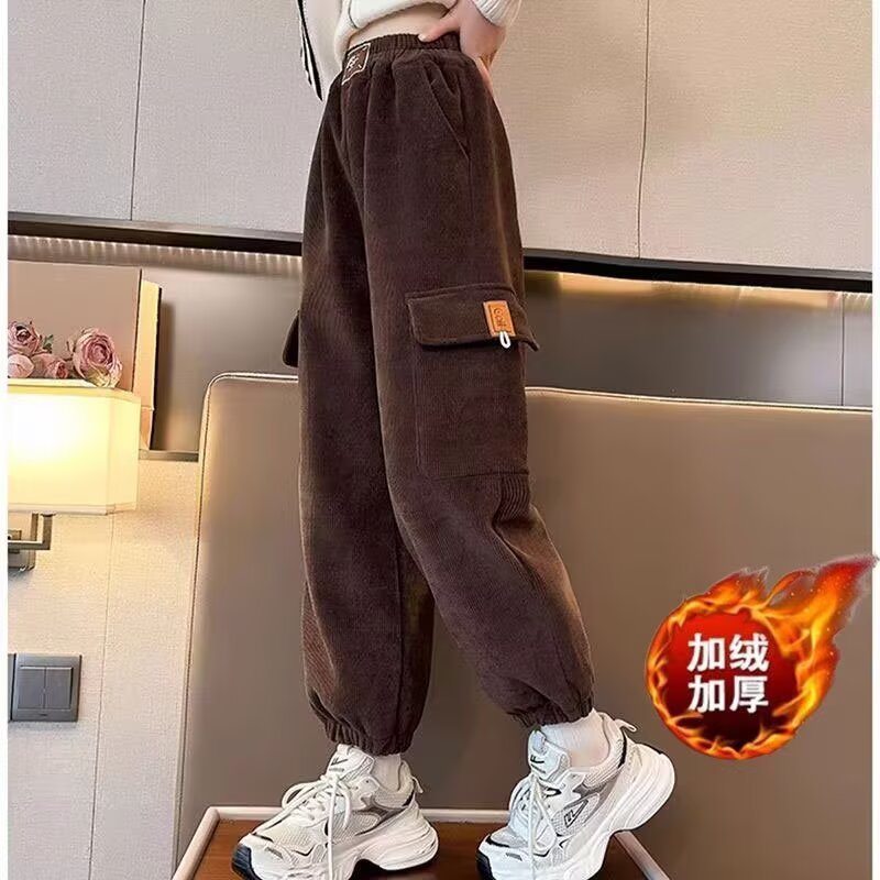 女童炸街裤子秋冬灯芯绒工装裤潮