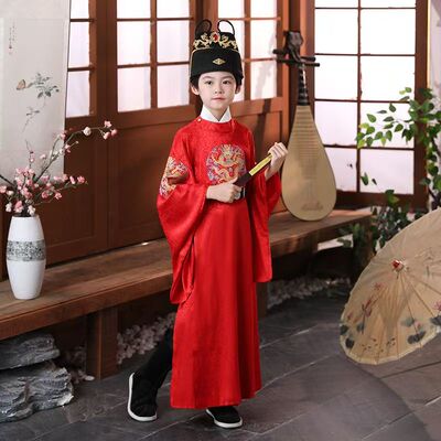 儿童明制汉服圆领刺绣补服