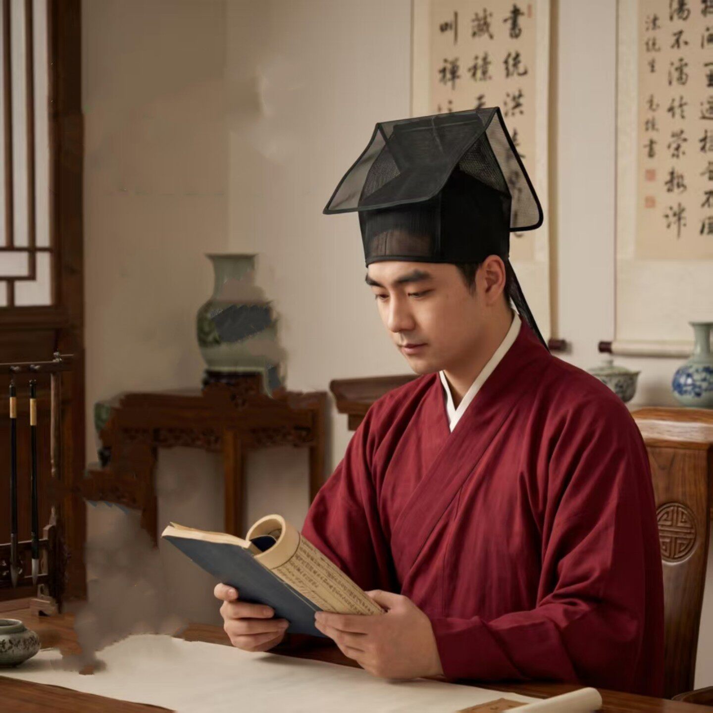 明代四方平定巾飘飘巾庄子巾书生帽透气网眼大明制帽古风汉服配饰