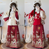 明制汉服女刺绣短袄加绒加厚马面裙套装 冬季 新年拜年服中国风