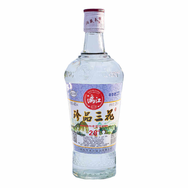 桂林漓江三花酒28度广西特产纯粮食米香型低度家用白酒玻瓶480ml