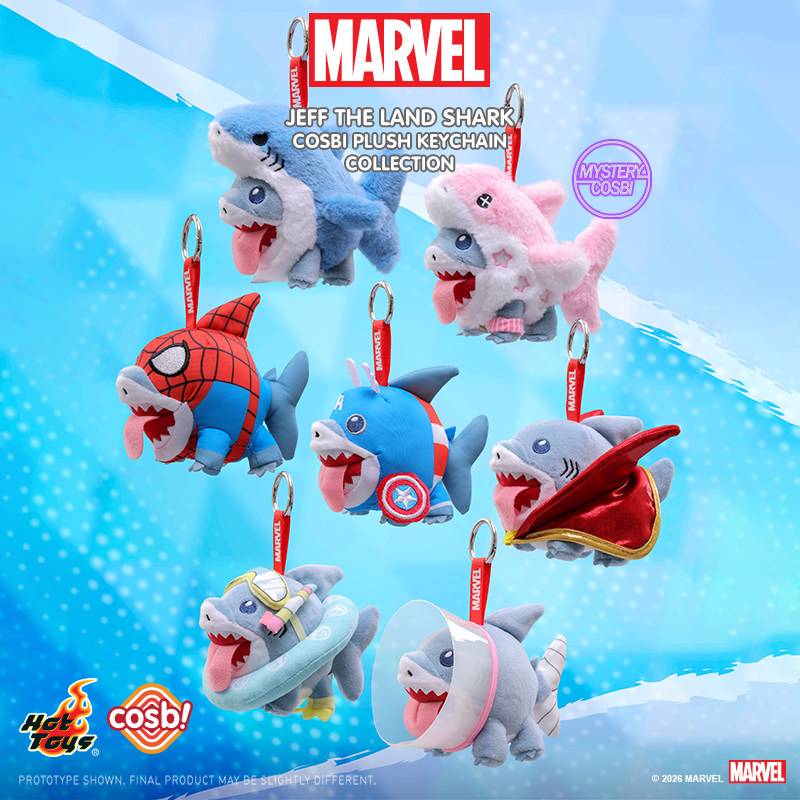 现货Hot Toys漫威争锋陆行鲨杰夫系列COSBI盲盒毛绒公仔挂件玩偶