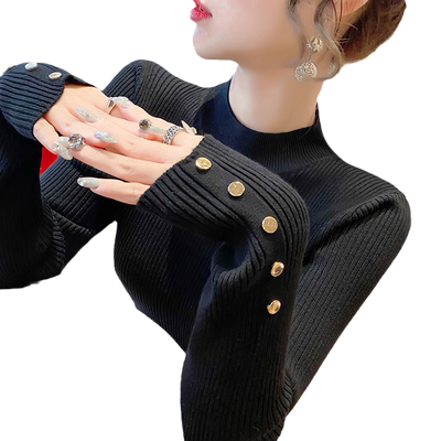 黑色百搭打底衫半高领显瘦毛衣