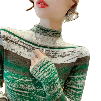 蜜熙洋气撞色针织衫半高领打底