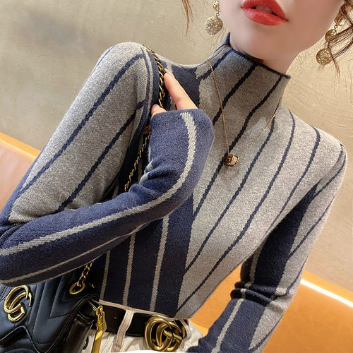 蜜熙条纹毛衣内搭半高领打底