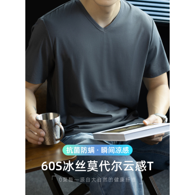 60S冰丝莫代尔棉云感短袖T恤男