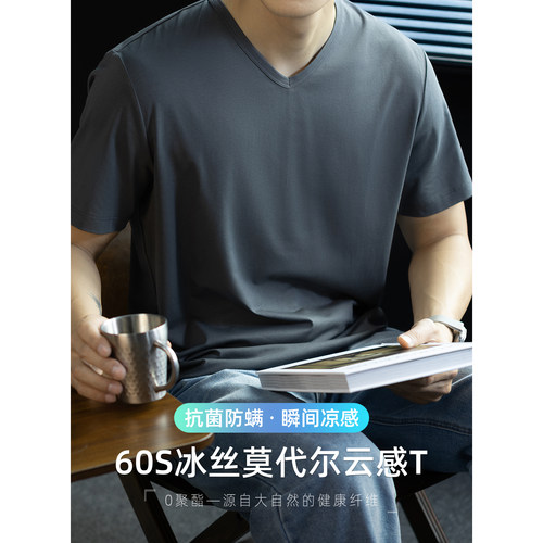 60S冰丝莫代尔棉云感短袖T恤男