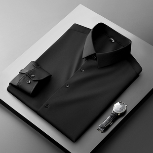 春秋季衬衫男长袖免烫衬衣职业2026新款商务正装纯黑色寸衫高级感