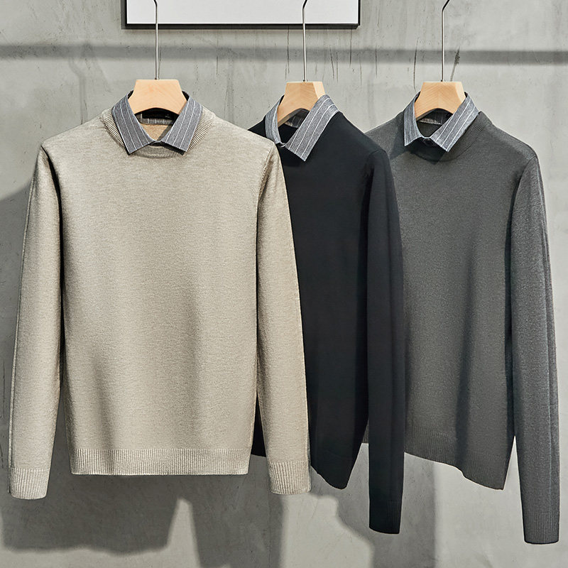 春秋款假两件毛衣男衬衫领潮流2026年新款休闲针织衫带领线衣