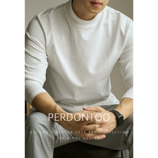 丝光棉半高领打底衫 T恤内搭抗静电秋衣 男秋冬保暖中领纯白色长袖