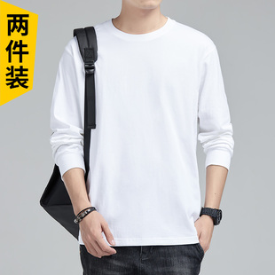 厚实白色宽松内搭体恤不透点 T恤男270g重磅纯棉打底衫 春秋季 长袖