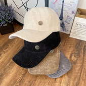 M帽子女2021韩版 休闲百搭灯芯绒鸭舌帽秋冬季 大头围保暖棒球帽
