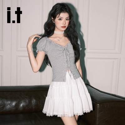it :CHOCOOLATE 甜美蕾丝花边小白裙女高腰半身短裙百搭A字蓬蓬裙
