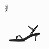 烫社交女鞋 气质名媛尖头细高跟春夏单鞋 社交女鞋 黑色布面细带凉鞋