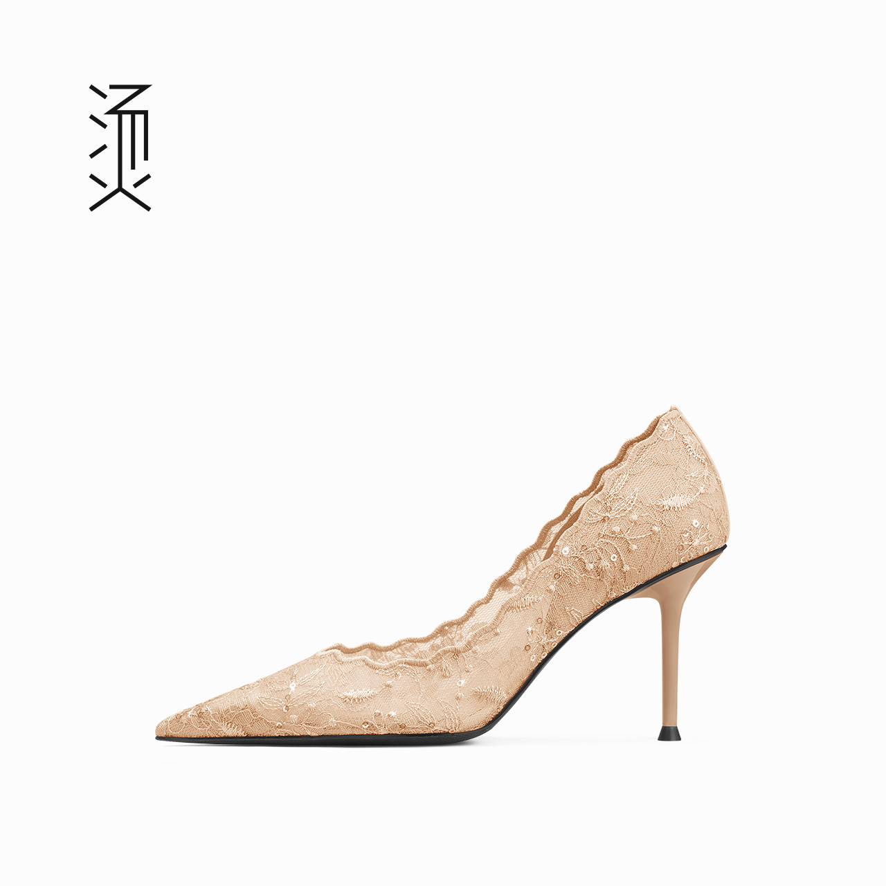 烫杏裸色蕾丝网布面细高跟女鞋2026春夏新款旗袍伴娘婚鞋法式高级
