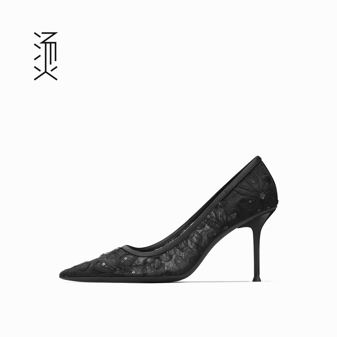 烫黑色蕾丝网纱亮片细高跟鞋2026春季新款透气礼服宴会高级单鞋女