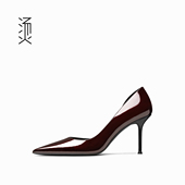烫酒红色漆皮侧空圆口细高跟鞋 性感春夏气质尖头职业百搭女士单鞋