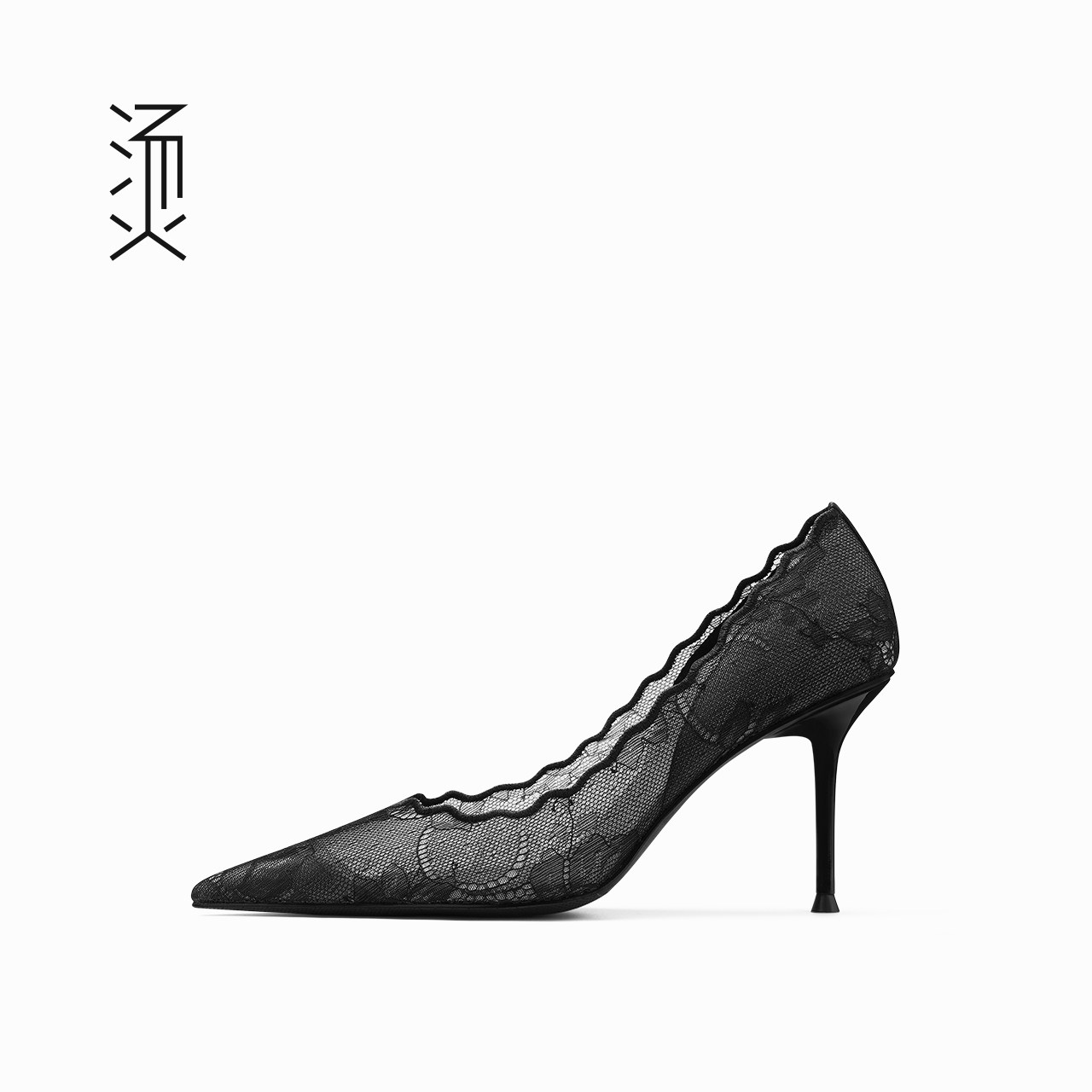 烫黑色蕾丝网纱布面细高跟鞋2026春夏新款性感高级透气质法式单鞋
