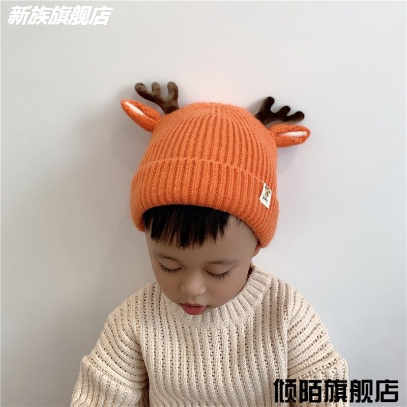 宝宝帽子秋冬季1-6岁2男童女童针织毛线帽可爱鹿角冬天婴儿童小孩