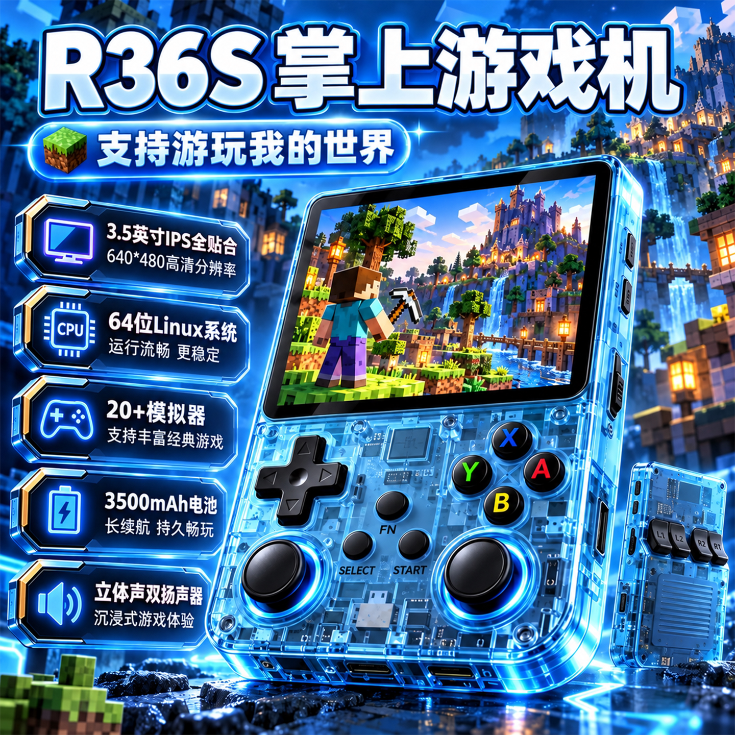 我的世界sup掌上游戏机儿童r36s星露谷玩具小男孩大颗粒积木礼物8