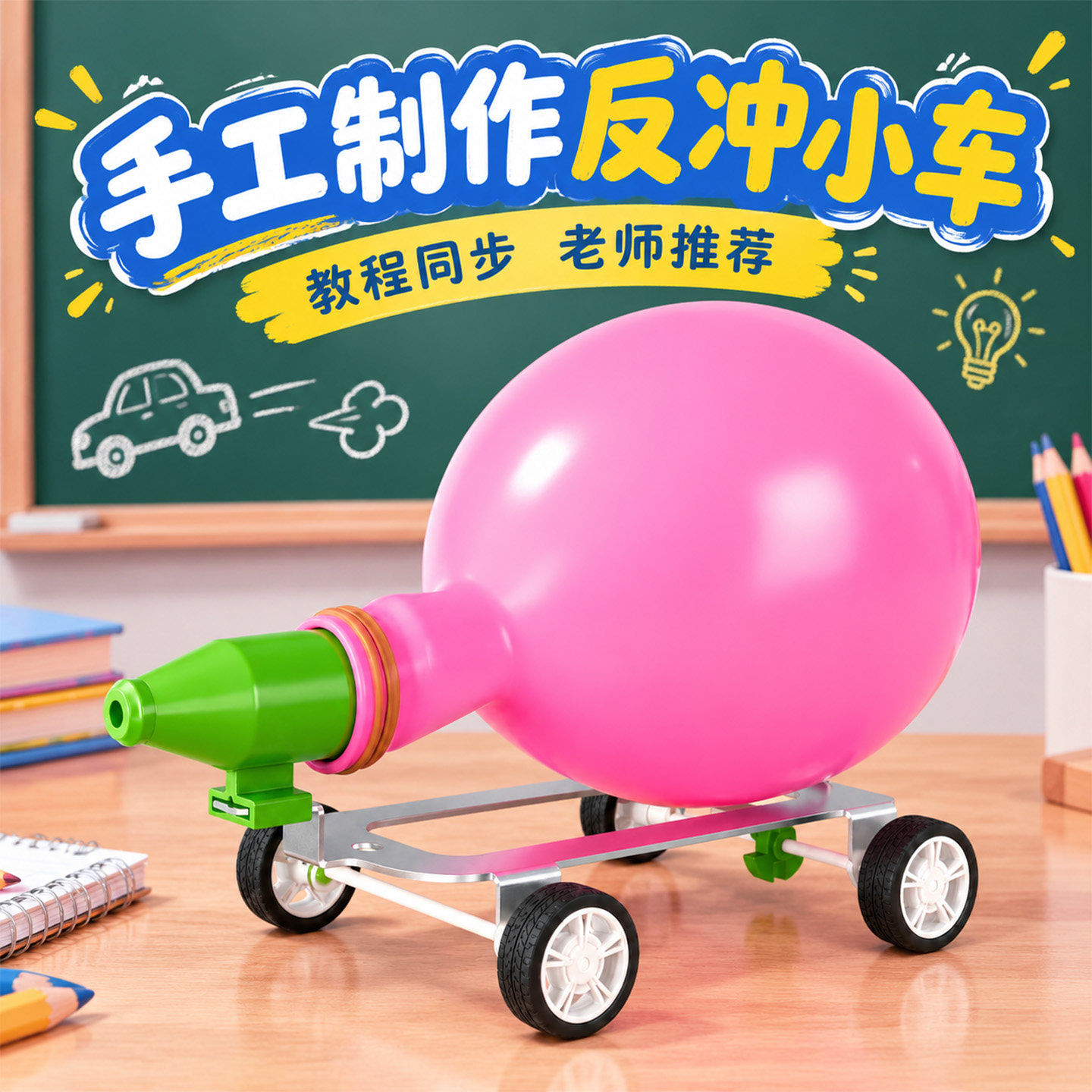 气球反冲小车小学生四年级科技小发明半成品手工diy材料包儿童自制作纸盒空气动力小车玩具物理科学实验套装8