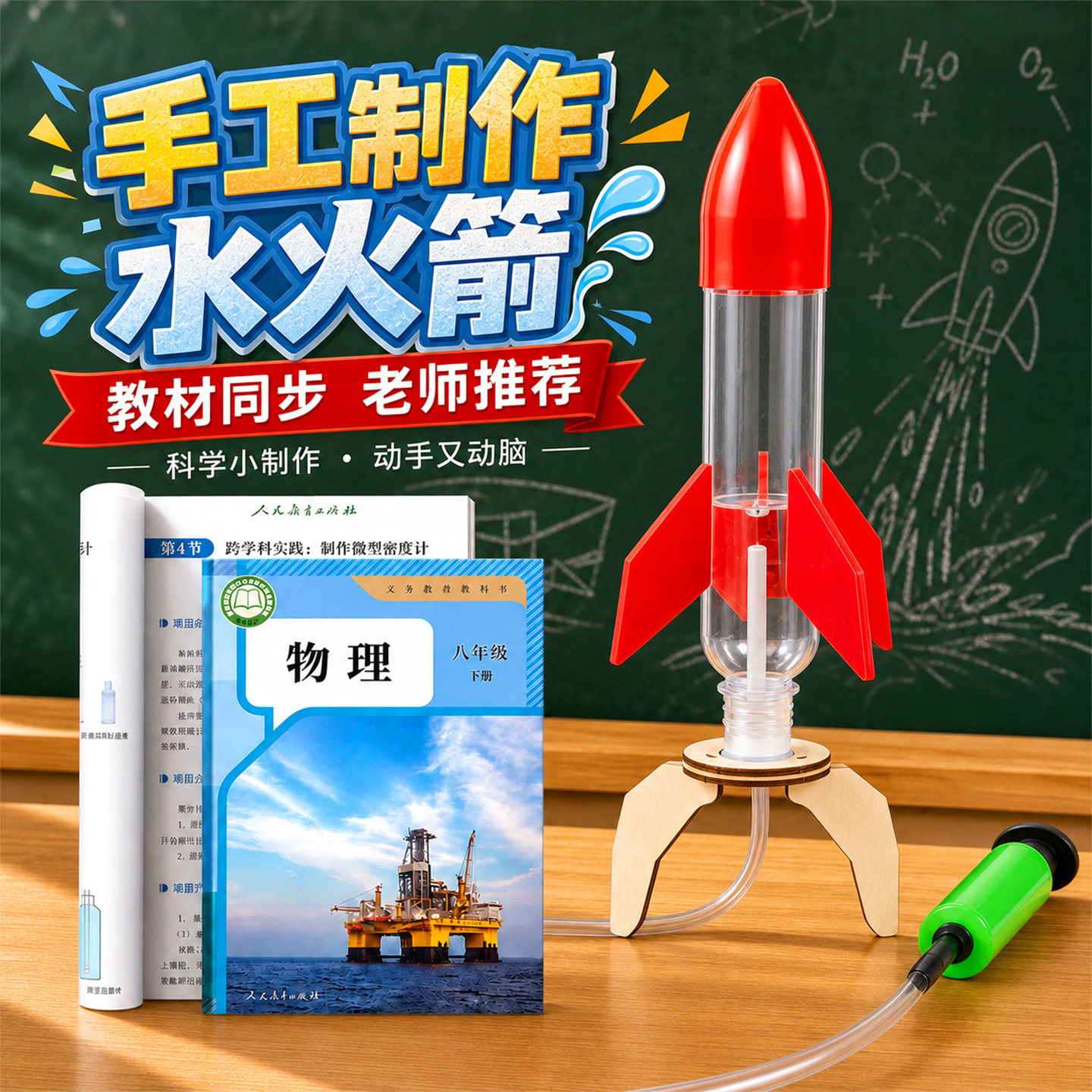 科学小实验套装水火箭空气火箭模型小学生手工diy制作材料包初中生自制科技小制作发明玩具物理教材显微镜