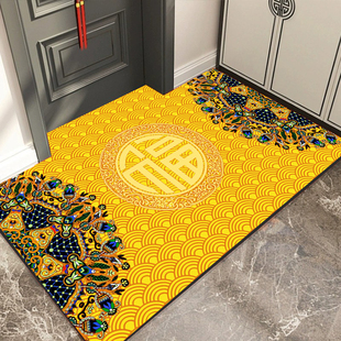 金色地垫入户门福字进门大门口中式 脚垫黄色室外免洗可擦地毯定制