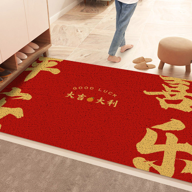 新中式入户门垫家用红色喜庆地垫进门防滑丝圈脚踏垫新年门口地毯_虎窝淘