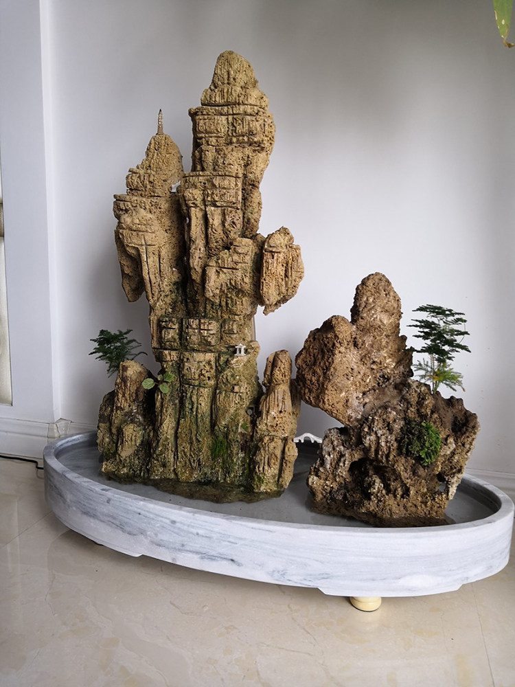 天然大理石假山盆景盆吸水石底座石头花盆长方形底盘上水石专用盆