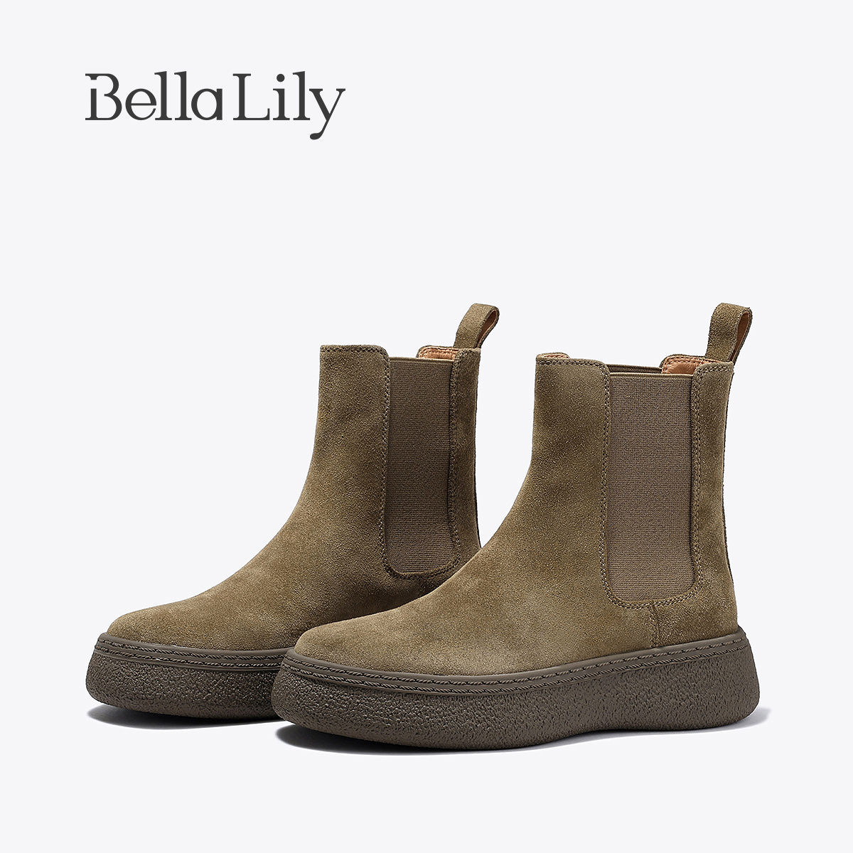 增高透气牛皮中筒切尔西靴女