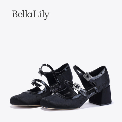 bellalily通勤粗跟增高玛丽珍鞋