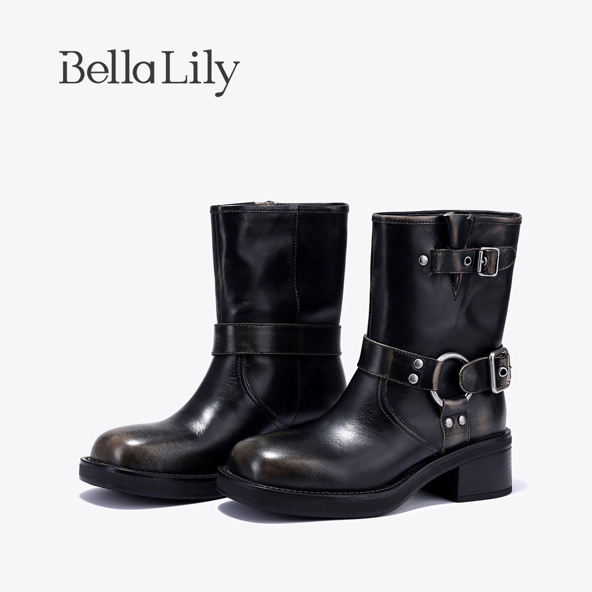 bellalily英伦粗跟增高时装靴