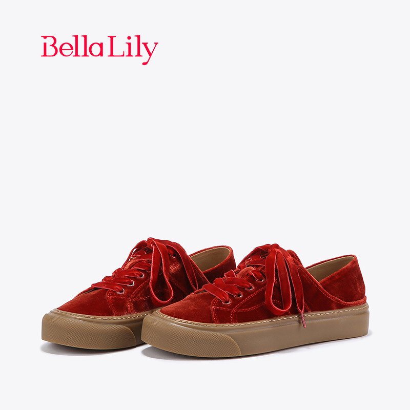 bellalily复古风厚底绒面板鞋