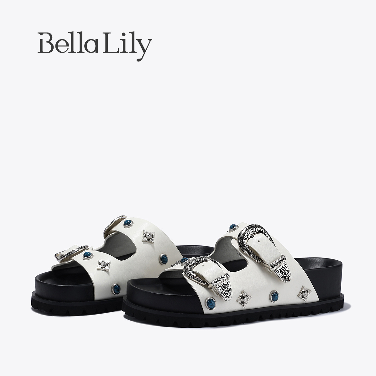 BellaLily2025夏季新款小众潮酷厚底拖重工设计感女鞋潮酷一字拖