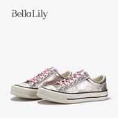 BellaLily2026春季 子 女复古银色休闲鞋 新款 潮流ins风牛皮做旧板鞋