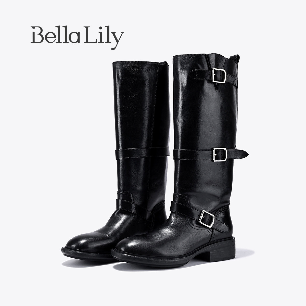 BellaLily2026秋冬新款韩系皮带扣高筒骑士靴个性时尚厚底西部靴