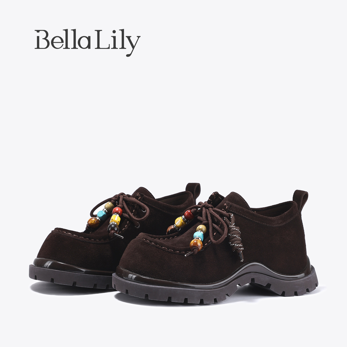 BellaLily2025秋季新款小个子厚底鞋潮流休闲鞋百搭复古牛皮单鞋