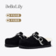 BellaLily新款 女可外穿半包拖鞋 秋冬加绒厚底勃肯鞋 毛毛鞋