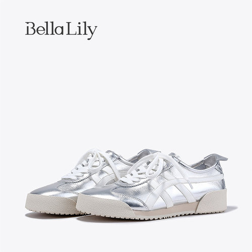 bellalily街头平底银色德训鞋