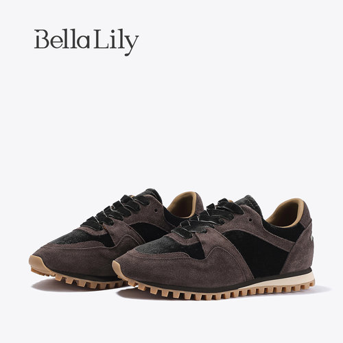 BellaLily2025秋季新款美拉德小众复古休闲鞋慢跑鞋牛皮阿甘鞋女
