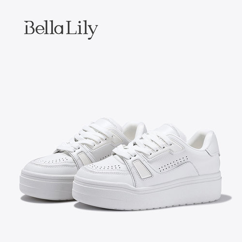 BellaLily2026夏季新款韩版简约厚底小白鞋女时尚增高运动休闲鞋