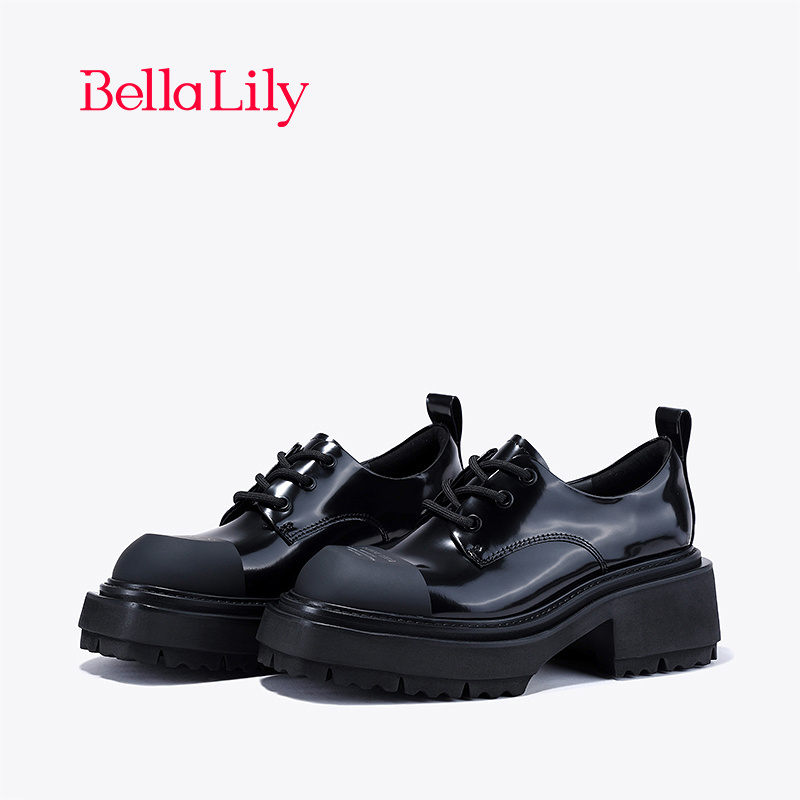 bellalily时尚粗跟增高小皮鞋