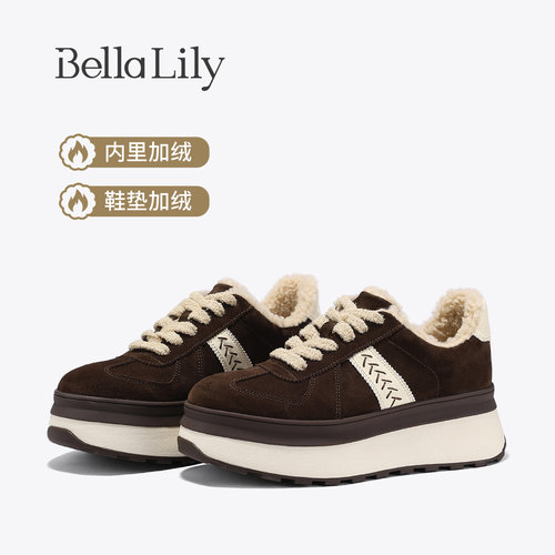 BellaLily2026冬季新款潮流复古厚底板鞋美拉德撞色潮鞋阿甘鞋女