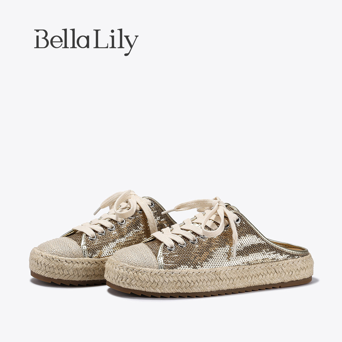 BellaLily2026夏季新款慵懒风编织半包拖鞋女亮片板鞋时尚休闲鞋