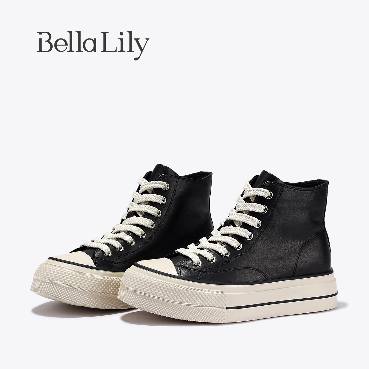 BellaLily2025冬季新款经典百搭厚底高帮鞋街头风时尚牛皮休闲鞋