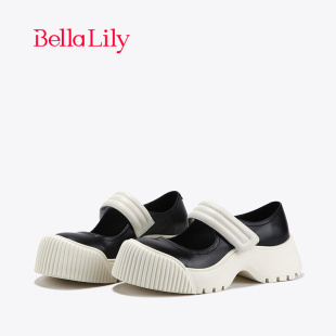透气单鞋 女魔术贴松糕鞋 潮 波浪厚底玛丽珍鞋 BellaLily新款