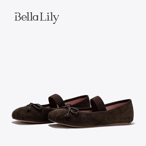 BellaLily复古羊皮单鞋舒适通勤平底鞋美拉德百搭玛丽珍鞋
