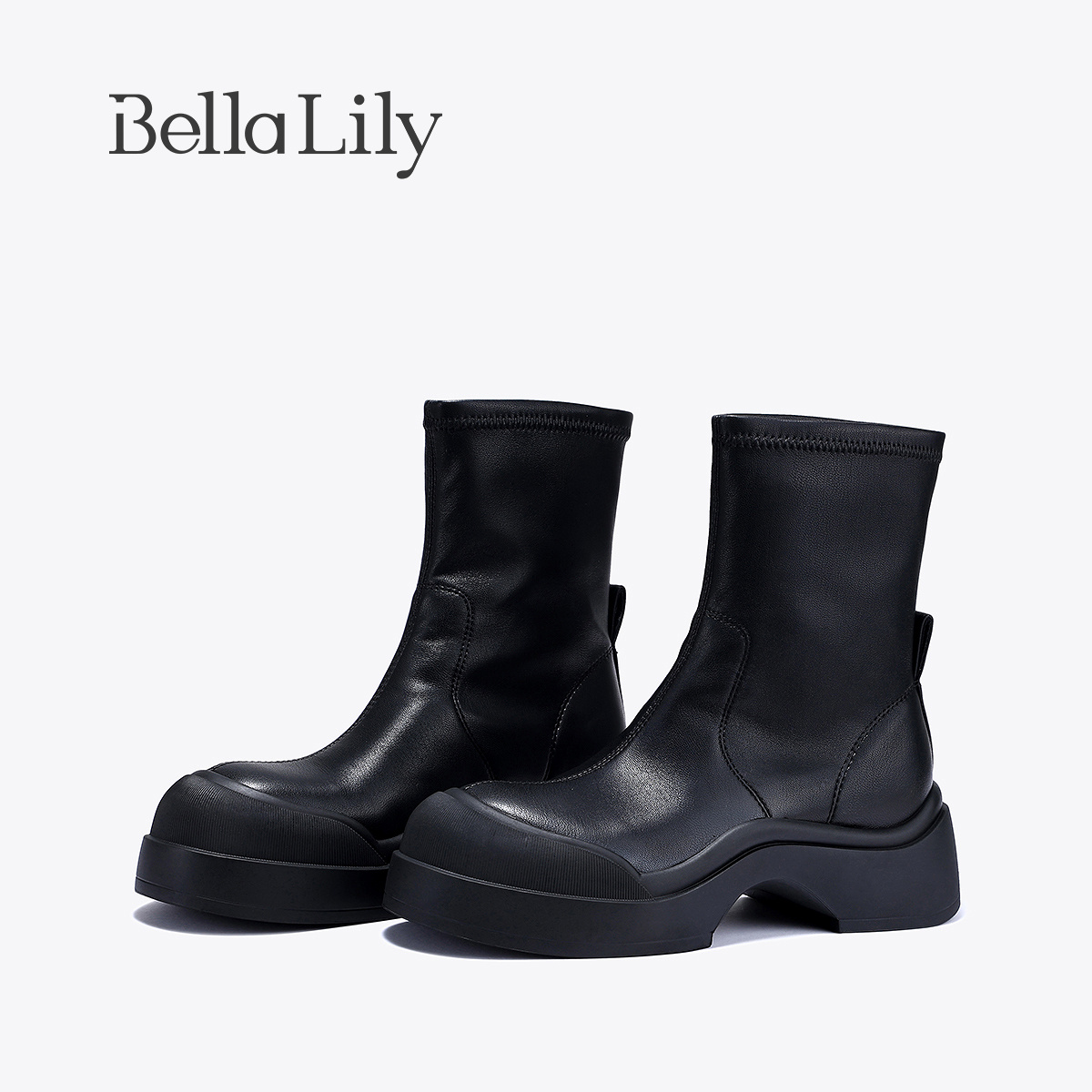 BellaLily冬季厚底百搭中筒靴女欧美显瘦靴子小个子瘦瘦靴潮