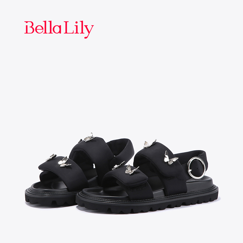bellalily甜美厚底魔术贴凉鞋